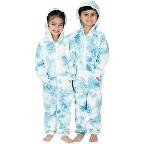 Joggies - TieDye Blue Toddler Footless Hoodie One Piece - Toddler - XLarge (Fits 3'7 - 3'9")