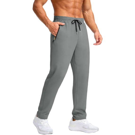 Jogging Bottoms Men Elastic Waist Sweatpants Straight Leg Trousers Stretch Casual Travel Pants with Zip Pockets Smart Plain Rugby Trouser Comfortable Fit Workwear