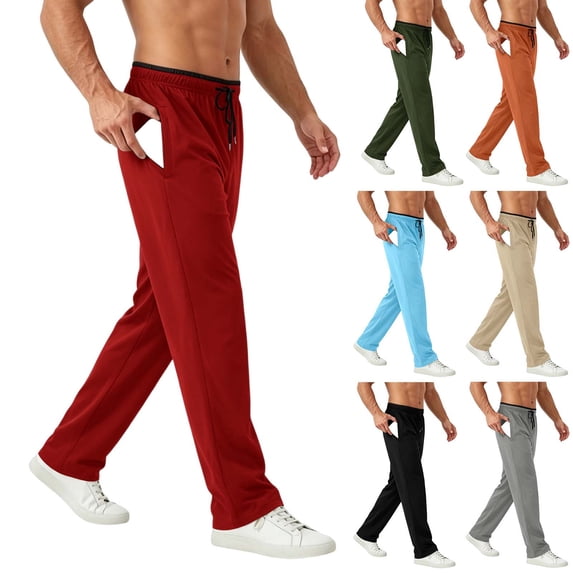 Jogging Bottoms Men Elasticated Waist Trousers Drawstring Sweatpants Stretch Quick Dry Hiking Pants Plain Lightweight Cotton Joggers Loose Casual Yoga Pant