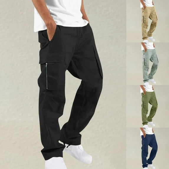 Jogging Pants Men Medium Men's Casual Cargo Pants Drawstring Elastic Waist Pants Loose Fit Joggers with Multi Pockets for Streetwear