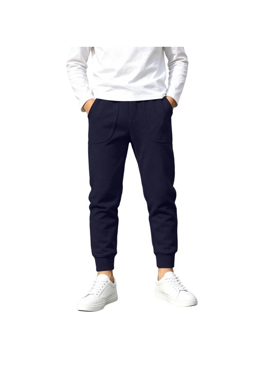 Jogging Pants for Kids Boys Elastic Waist Sweatpants Fall Winter Sports Casual Stretchy Trousers with Pockets (14-15 Years, Navy)