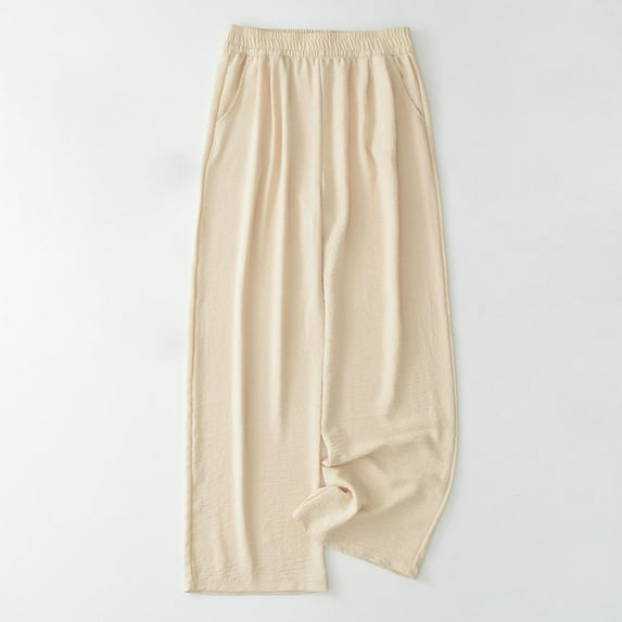 uublik Jogging Pants for Women Beige Wide Leg Pants Palazzo Pants for Women Casual Trousers Lounge Pants with Pockets