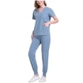 thumbnail image 1 of Jogging Scrubs Set for Women Soft and Stretchy Nurse Uniform V-Neck Tops and Yoga Jogger Pants with Pocket Blue M, 1 of 6