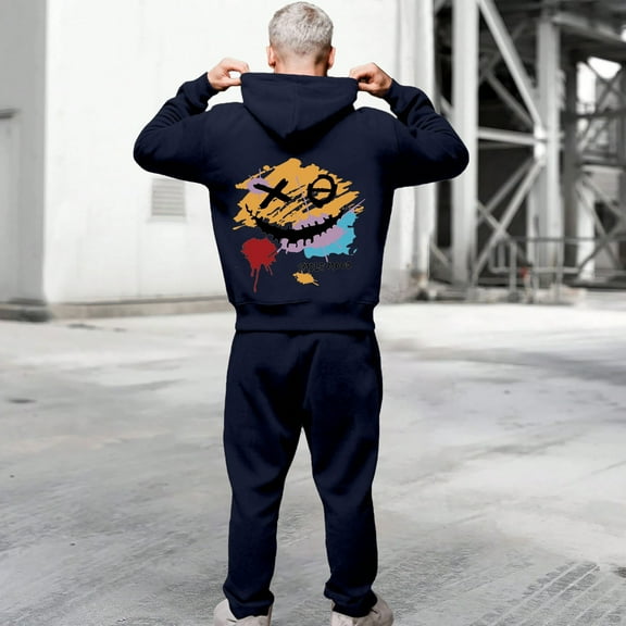 Jogging Suits for Men 2 Piece Set Casual Loose Fit Graphic Hoodie Sweatshirt and Joggers Sweatpants Sets Comfortable Fall Fashion Pullover Suits Winter Clothes Outfits