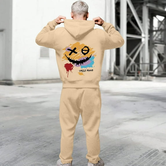 Jogging Suits for Men 2 Piece Set Casual Loose Fit Graphic Hoodie Sweatshirt and Joggers Sweatpants Sets Comfortable Fall Winter Long Sleeve Pullover Suit with Pocket