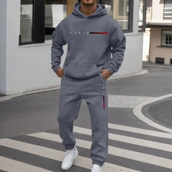 Jogging Suits for Men 2 Piece Set Letter Graphic Comfortable Hoodie Sweatshirt and Joggers Sweatpants Sets Casual Streetwear Fall Winter Long Sleeve Sport Suit with Pocket