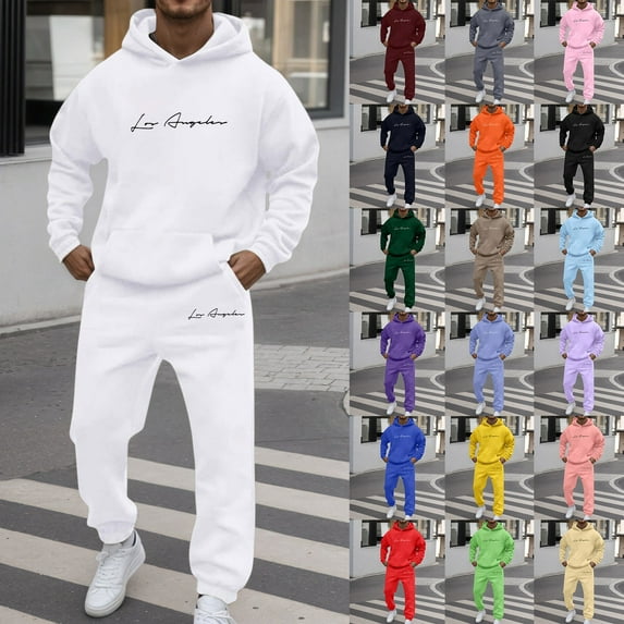 Jogging Suits for Men 2 Piece Set Letter Graphic Hoodie Sweatshirt and Joggers Sweatpants Sets Casual Fall Winter Long Sleeve Pullover Suit with Pocket Light Blue XXL