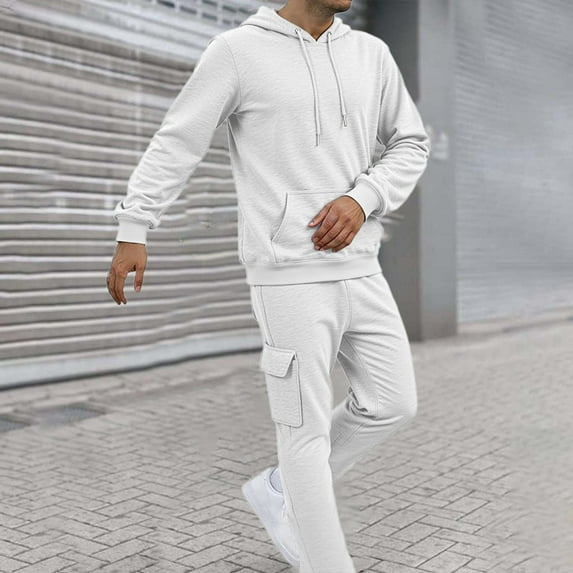 Jogging Suits for Men 2 Piece Set Solid Color Relaxed Fit Hoodie Sweatshirt and Joggers Sweatpants Sets Casual Comfortable Fall Winter Long Sleeve Pullover Suit with Pocket