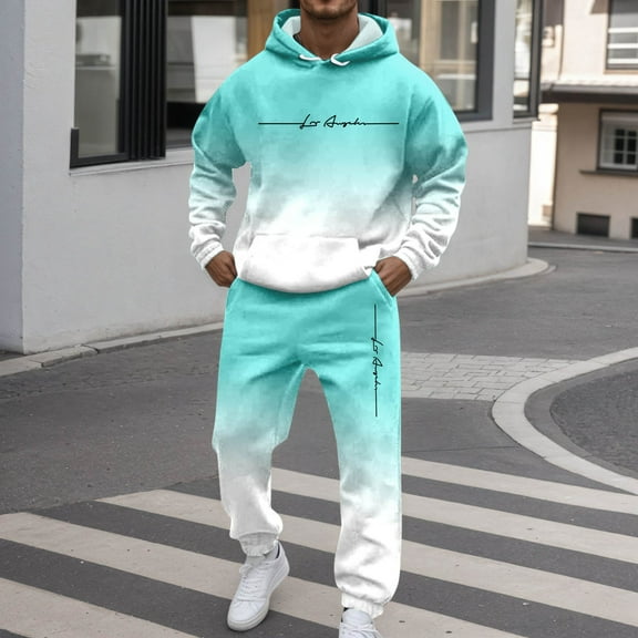 Jogging Suits for Men 2 Piece Set Versatile Color Patchwork Loose Fit Hoodie Sweatshirt and Joggers Sweatpants Sets Fall Winter Long Sleeve Sport Suit with Pocket