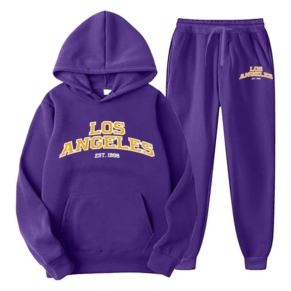 Jogging Suits for Men 2 Piece Set Letter Graphic Hoodie Sweatshirt and Joggers Sweatpants Sets Streetwear Pullover Suits Clothes Outfits Purple M