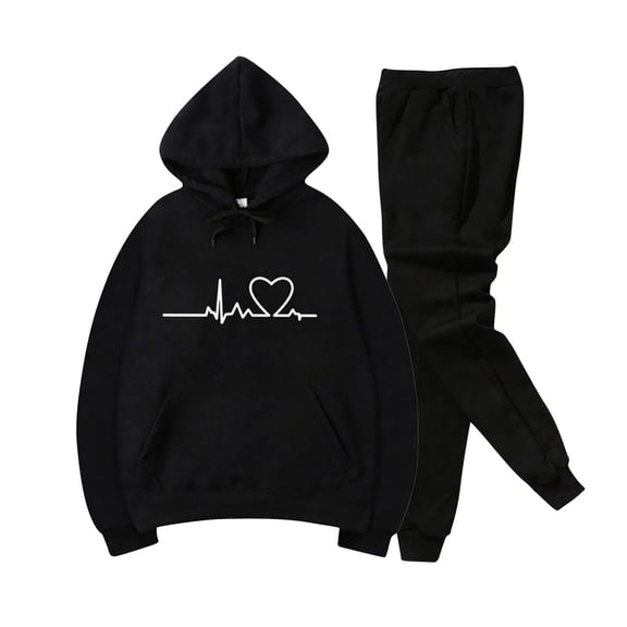 Jogging Suits for Men 2 Piece Set Letter Graphic Relaxed Fit Hoodie Sweatshirt and Joggers Sweatpants Sets Pullover Suits Clothes Outfits Black XXL