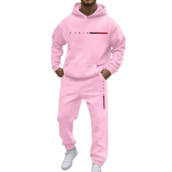 Jogging Suits for Men 2 Piece Set Letter Graphic Relaxed Fit Hoodie Sweatshirt and Joggers Sweatpants Sets Pullover Suits Clothes Outfits Pink S