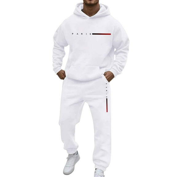 Jogging Suits for Men 2 Piece Set Letter Graphic Relaxed Fit Hoodie Sweatshirt and Joggers Sweatpants Sets Pullover Suits Clothes Outfits White XXL