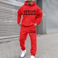 thumbnail image 1 of Jogging Suits for Men 2 Piece Set letter print Relaxed Fit Hoodie Sweatshirt and Joggers Sweatpants Sets Casual Pullover Suit with Pocket Red S, 1 of 4