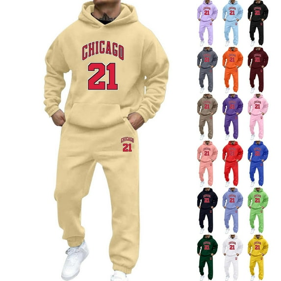 Jogging Suits for Men Hoodie and Sweatpants Set Sweatsuits Casual Letter Printed Hoodie Set Fall Winter Clothes, Blue, Size XXXXL