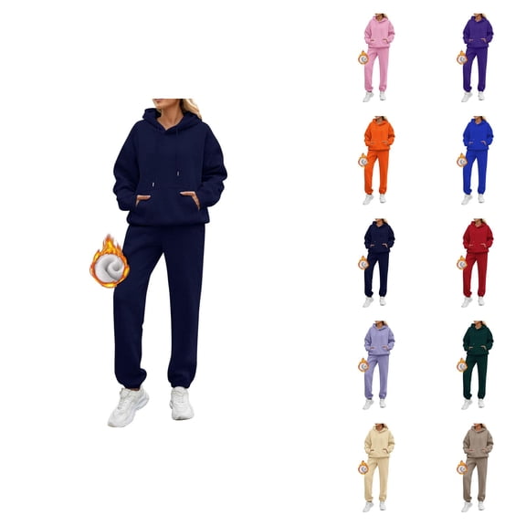 Jogging Suits for Women 2026 Winter Casual Plain Lined Hoodie and Joggers Sweatpants Matching Set