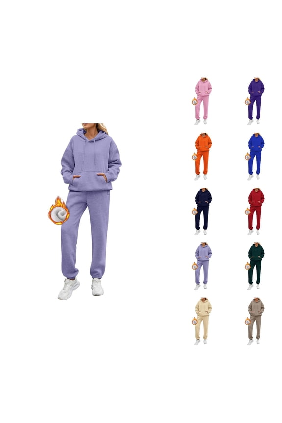 Jogging Suits for Women 2026 Winter Casual Plain Lined Hoodie and Joggers Sweatpants Matching Set