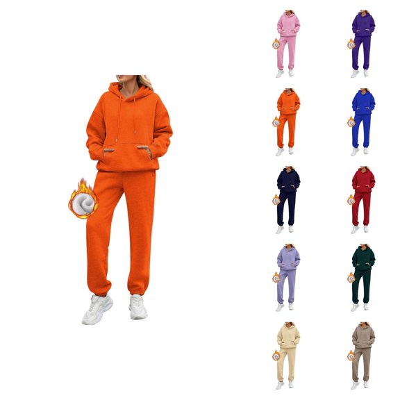 Jogging Suits for Women 2026 Winter Casual Plain Lined Hoodie and Joggers Sweatpants Matching Set