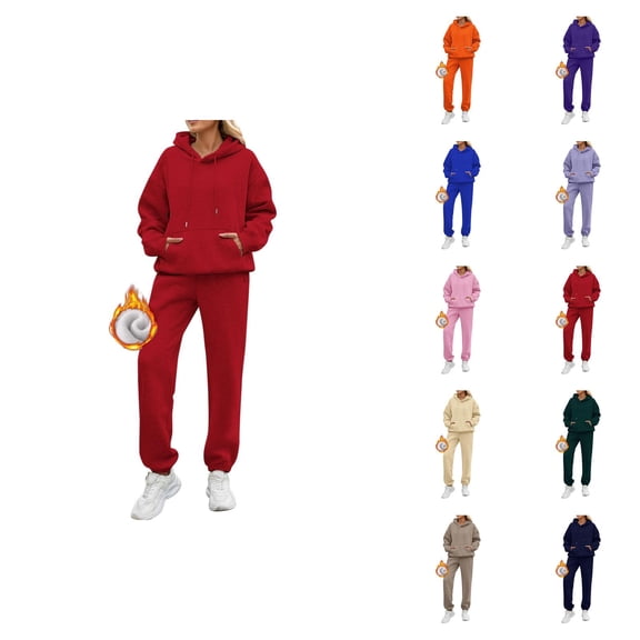 Jogging Suits for Women 2026 Winter Fashion Lined Plain Hoodie and Joggers Sweatpants Matching Set