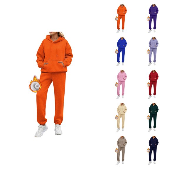 Jogging Suits for Women 2026 Winter Fashion Lined Plain Hoodie and Joggers Sweatpants Matching Set