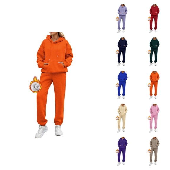 Jogging Suits for Women 2026 Winter Trendy Lined Plain Hoodie and Joggers Sweatpants Matching Set