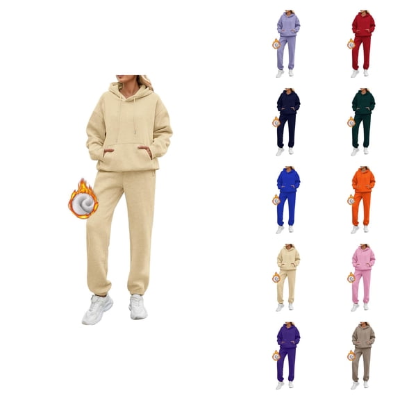Jogging Suits for Women 2026 Winter Trendy Lined Plain Hoodie and Joggers Sweatpants Matching Set