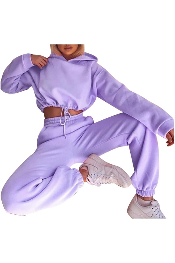 Jogging Suits for Women Sweatsuit 2 Piece Outfits Long Sleeve Drawstring Crop Top Hoodie Sweatpants Tracksuit Set Women Clothes