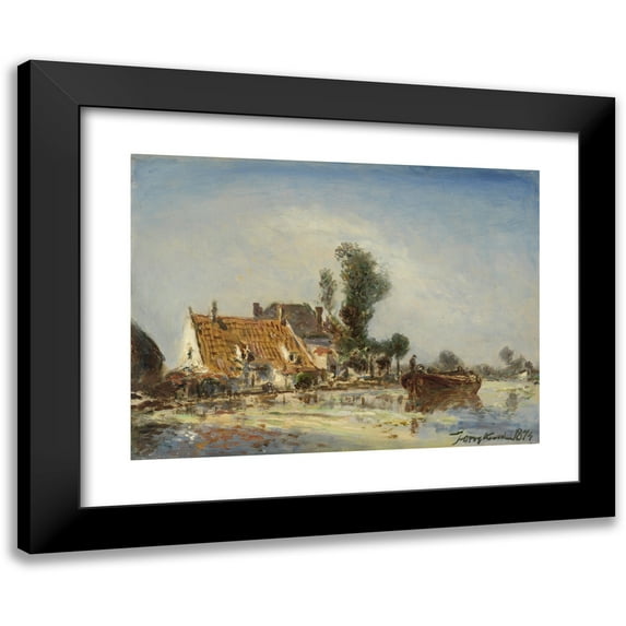 Johan Barthold Jongkind 14x11 Black Modern Framed Museum Art Print Titled - Houses on a Waterway Near Crooswijk (1874)