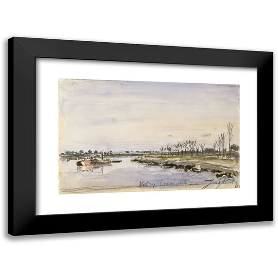 Johan Barthold Jongkind 14x11 Black Modern Framed Museum Art Print Titled - River Edges (1868)