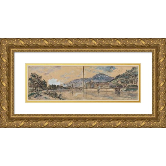 Johan Barthold Jongkind 14x8 Gold Ornate Wood Frame and Double Matted Museum Art Print Titled - Grenoble (1883)