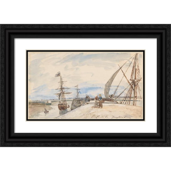 Johan Barthold Jongkind 18x12 Black Ornate Wood Framed Double Matted Museum Art Print Titled - Jetty in Honfleur (1862)
