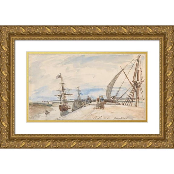 Johan Barthold Jongkind 24x16 Gold Ornate Framed and Double Matted Museum Art Print Titled - Jetty in Honfleur (1862)