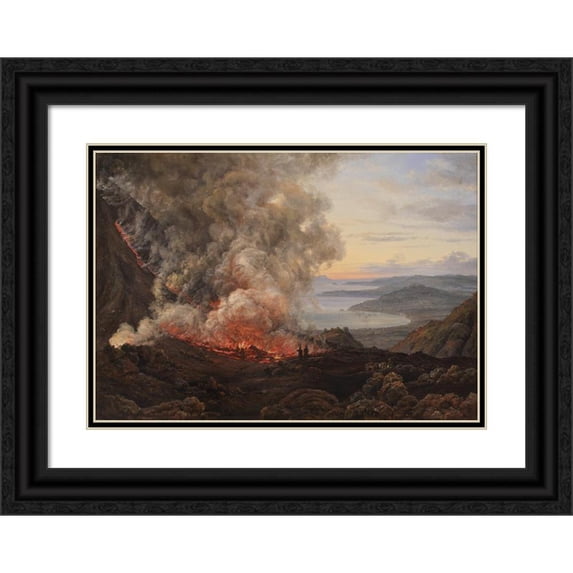 Johan Christian Dahl 14x11 Black Ornate Wood Framed Double Matted Museum Art Print Titled: Eruption of the Volcano Vesuvius