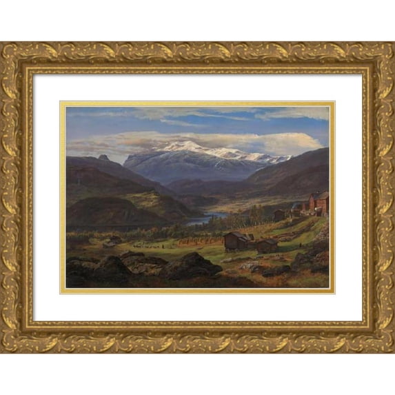 Johan Christian Dahl 14x11 Gold Ornate Wood Frame and Double Matted Museum Art Print Titled - From Hjelle in Valdres (1851)