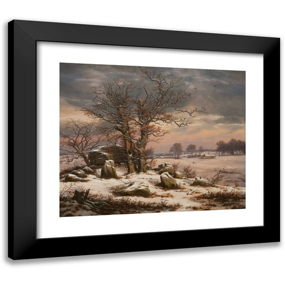 Johan Christian Dahl 14x12 Black Modern Framed Museum Art Print Titled - Winter Landscape Near Vordingborg, Denmark