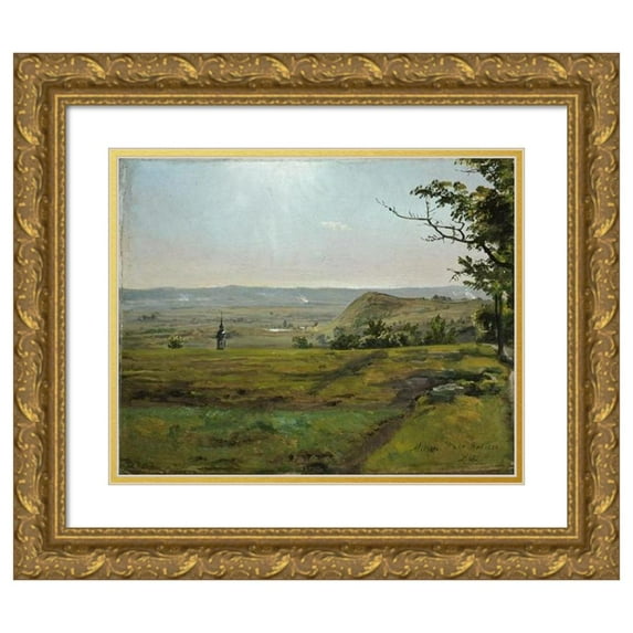 Johan Christian Dahl 18x15 Gold Ornate Wood Frame and Double Matted Museum Art Print Titled - Green Fields Near Meissen (1828)
