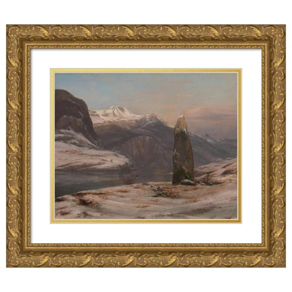 Johan Christian Dahl 18x15 Gold Ornate Wood Frame and Double Matted Museum Art Print Titled - Winter at the Sognefjord (1827)
