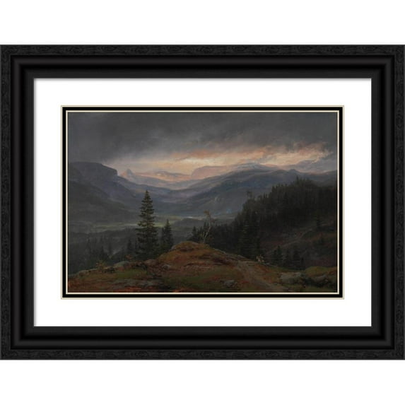Johan Christian Dahl 24x17 Black Ornate Framed Double Matted Museum Art Print Titled: View Over Hallingdal (1844)