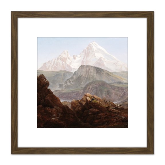 Johan Christian Dahl Der Watzmann 8X8 Inch Square Wooden Framed Wall Art Print Picture with Mount