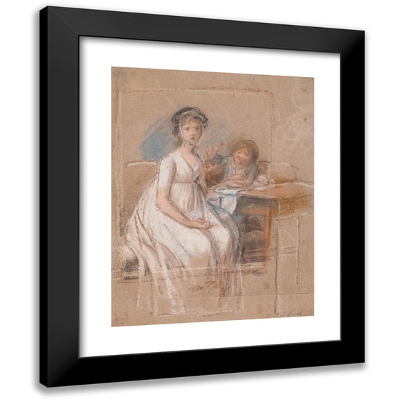 Johan Frederik Clemens 12x14 Black Modern Framed Museum Art Print Titled - Draft of a Portrait Group. Regine Sophie Tutein, B. Wraatz with Son Peter (1798 - 1801)