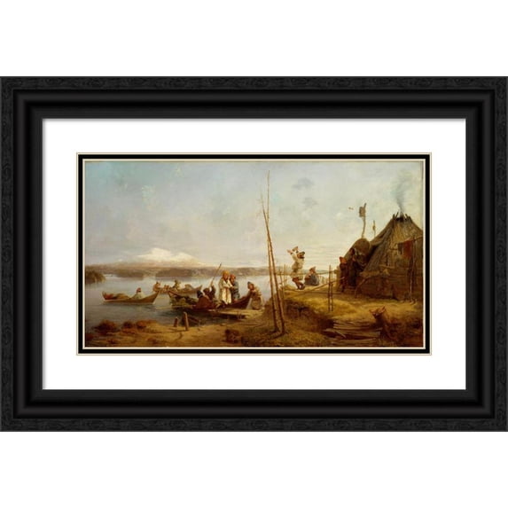 Johan Fredrik Höckert 18x12 Black Ornate Wood Framed Double Matted Museum Art Print Titled - Bridal Homecoming at Lake Hornavan