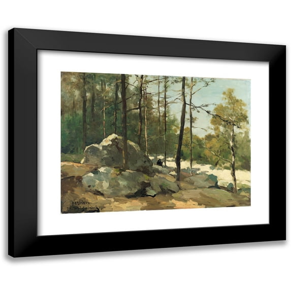 Johan Hendrik Weissenbruch 14x11 Black Modern Framed Museum Art Print Titled - Wooded View Near Barbizon (1900)