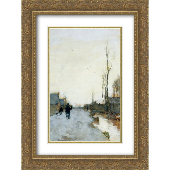 Johan Hendrik Weissenbruch 2x Matted 18x24 Gold Ornate Framed Art Print 'Road near Noorden'