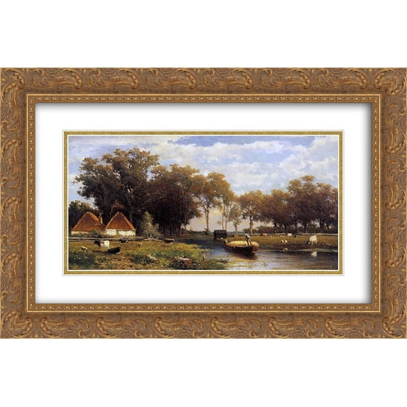 Johan Hendrik Weissenbruch 2x Matted 24x16 Gold Ornate Framed Art Print 'Summer landscape'