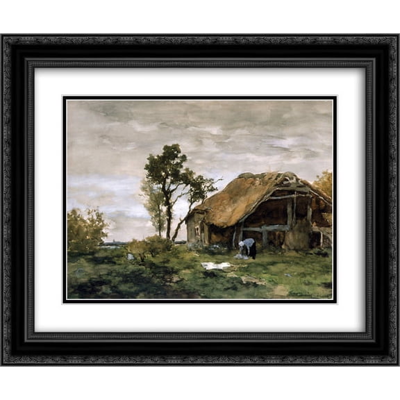 Johan Hendrik Weissenbruch 2x Matted 24x20 Black Ornate Framed Art Print 'The bleach'