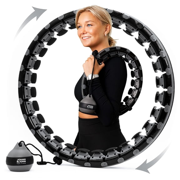 Johan & John Smart Weighted Hula Hoop, Infinity Hoop for Adults Weight Loss, Kids, Plus Size - Fitness & Exercise Ring with 28 Detachable Knots - Scandinavian Design, Carrying Bag Included, Black