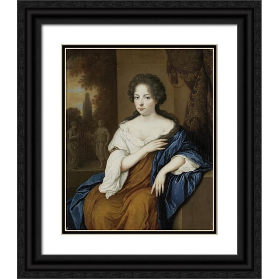 Johan Van Haensbergen 15x18 Black Ornate Wood Framed Double Matted Museum Art Print Titled - Portrait of a Woman (1670 - 1700)