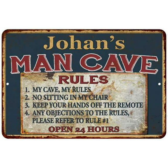 Johan's Man Cave Rules Chic Rustic Green Sign Home 12x18 Metal 112180049387