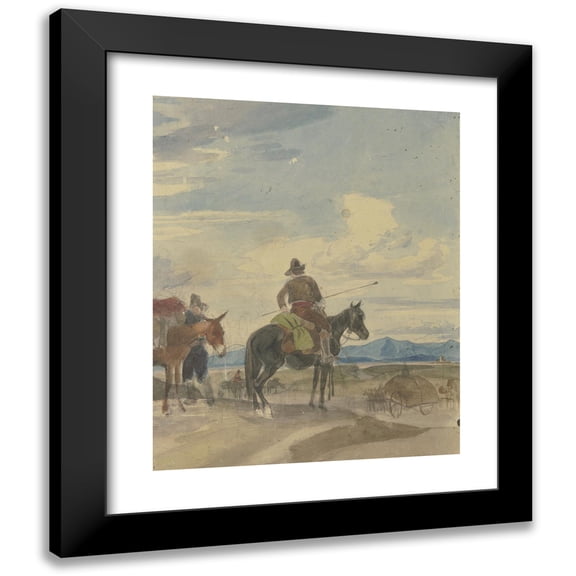 Johann Adam Klein 12x14 Black Modern Framed Museum Art Print Titled - Bauer on Horseback and Mule Drivers from the Roman Campagna