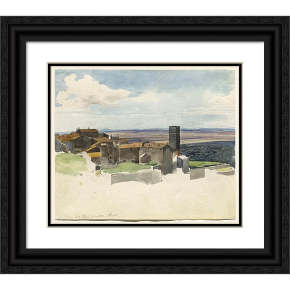Johann Adam Klein 17x15 Black Ornate Wood Framed Double Matted Museum Art Print Titled - Tivoli and the Roman Campagna (1820)
